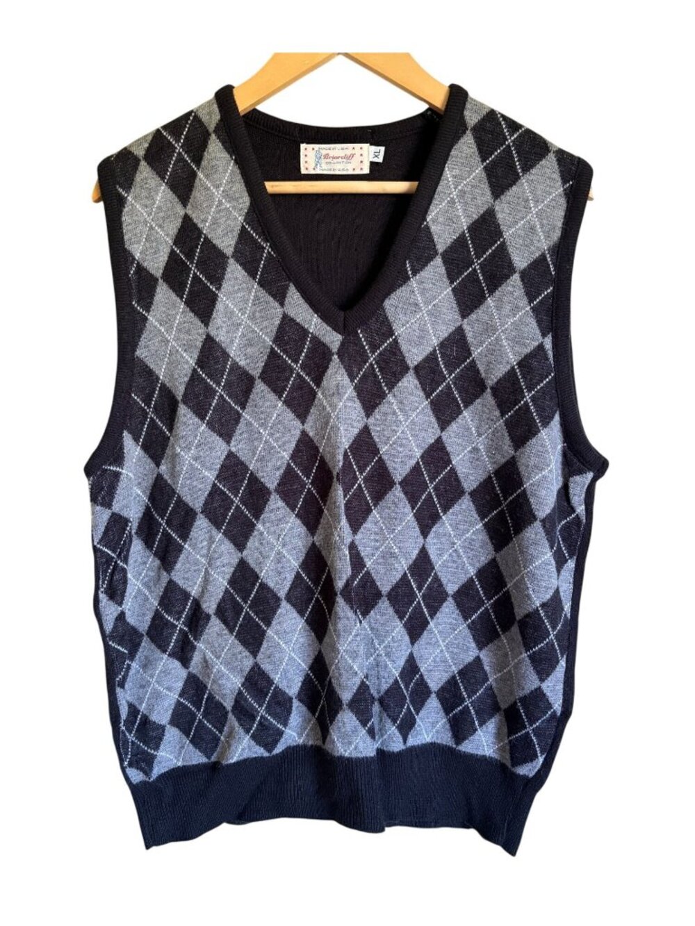 Briacliff Vintage Made in USA Argyle Plaid Acrylic Vest Size Large Y2K Preppy 90